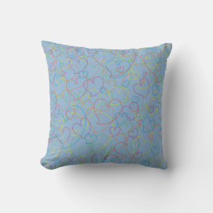 Hearts Net Light Blue Throw Pillow