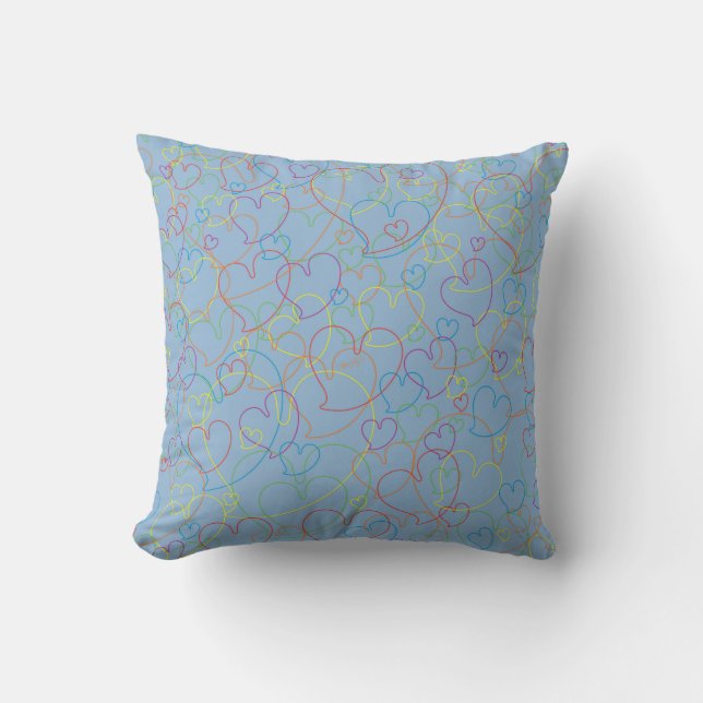 Hearts Net Light Blue Throw Pillow (Front)