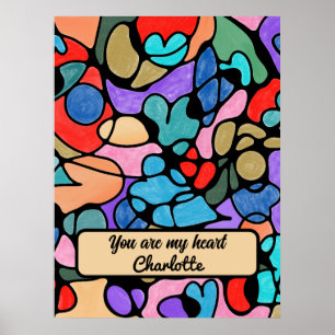HEARTS NEUROGRAPHIC ART DIGITAL WATERCOLOURS POSTER