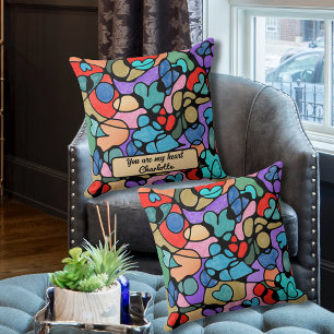 Hearts Neurographic Art Digital Watercolours Throw Pillow