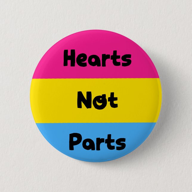 Hearts Not Parts Pansexual Pride Button (Front)