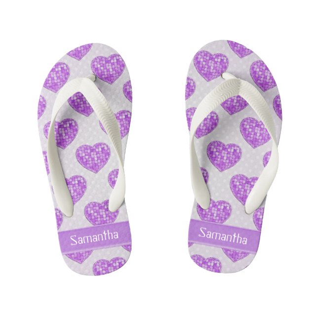 Hearts of Amethyst Tiles Offset Rows Personalized Kid's Flip Flops (Footbed)