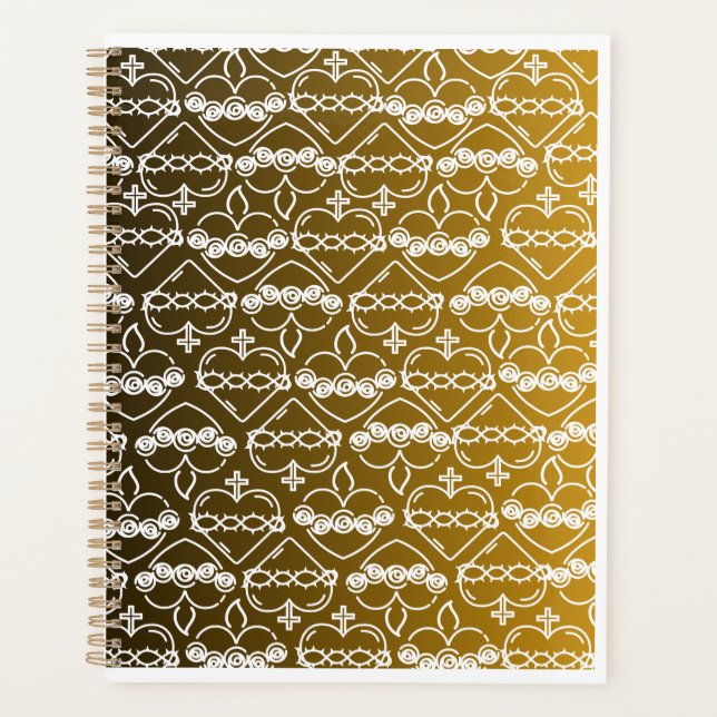 Hearts of Jesus and Mary Black and Gold Pattern  Planner (Front)