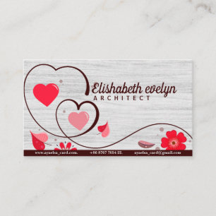 Hearts Of Love Couple With Flowers And Leaves Business Card