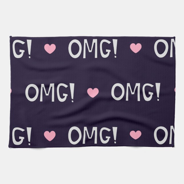 Hearts, OMG text, cute pattern Kitchen Towel (Horizontal)
