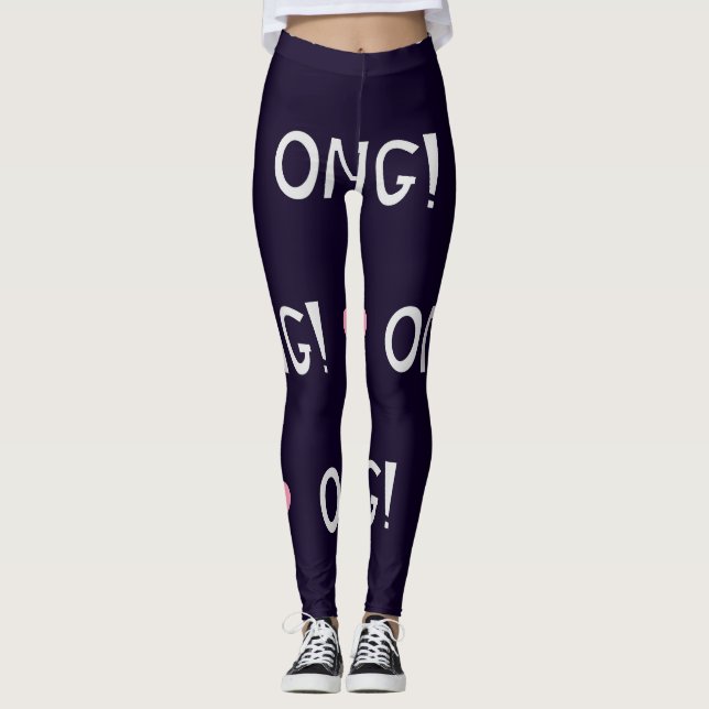 Hearts, OMG text, cute pattern Leggings (Front)