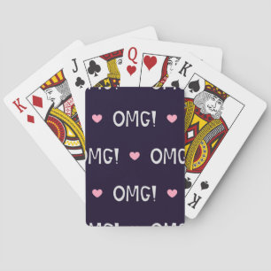 Hearts, OMG text, cute pattern Playing Cards