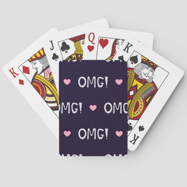 Hearts, OMG text, cute pattern Playing Cards (Back)