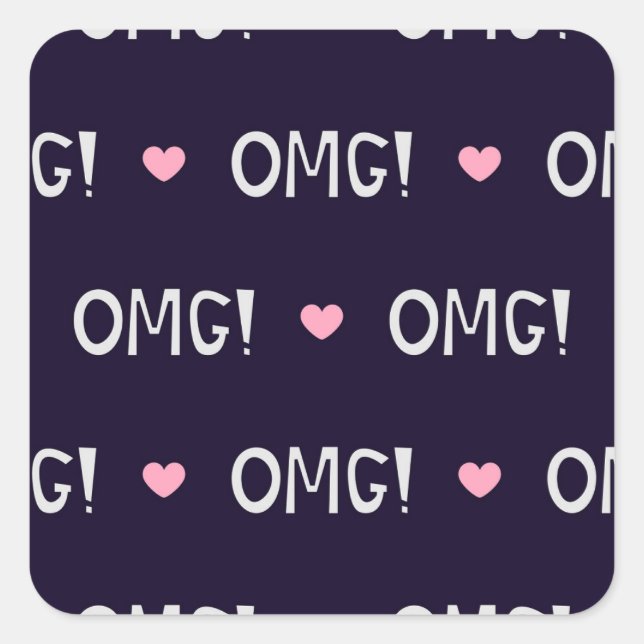 Hearts, OMG text, cute pattern Square Sticker (Front)