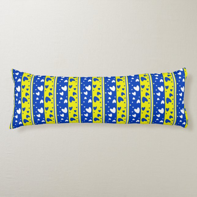 Hearts on a blue and yellow background body pillow (Front)