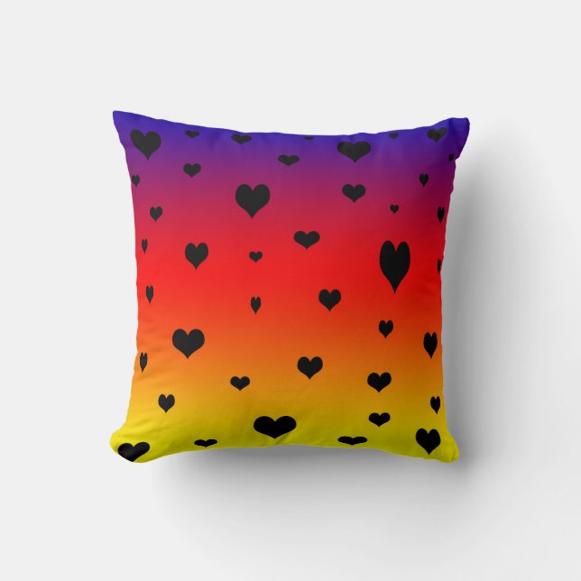 Hearts On A Rainbow Colour,  Throw Cushion. Pillow (Front)