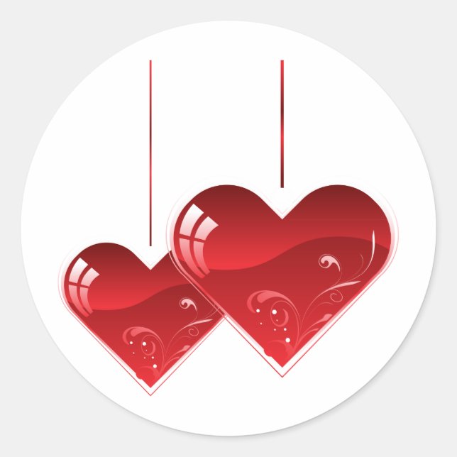 Hearts on a String Classic Round Sticker (Front)