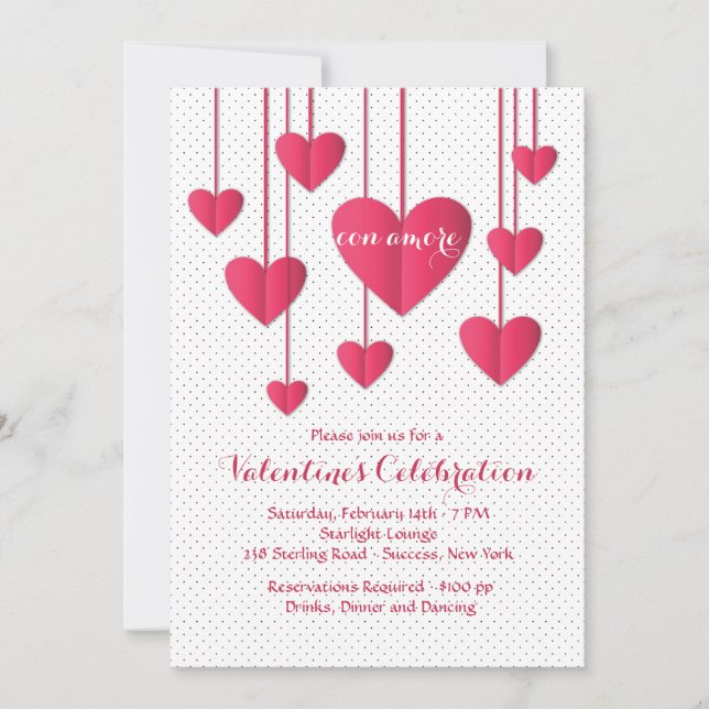 Hearts On A String Con Amore Invitation (Front)
