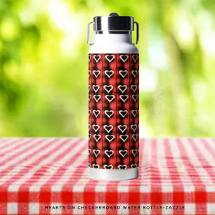 Hearts On Chequerboard Water Bottle
