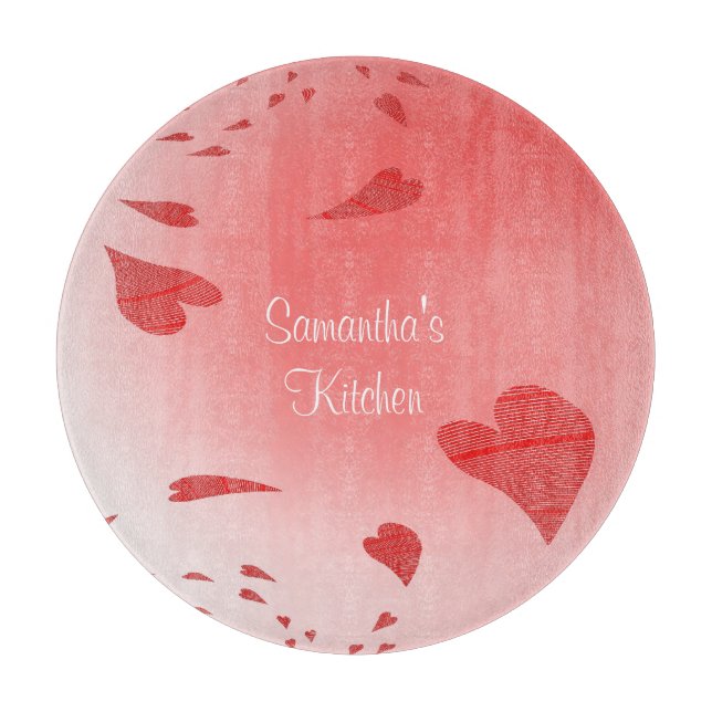 Hearts on Pink Custom Cutting Board (Front)