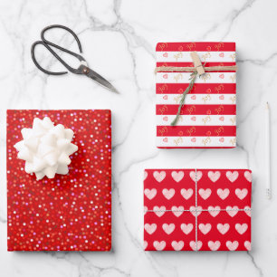 Hearts on Red and White Wrapping Paper Sheet