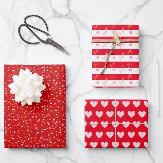 Hearts on Red and White Wrapping Paper Sheet (Front)