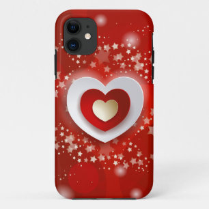 Hearts on red background iPhone 11 case