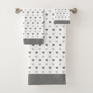 Hearts on silver grey and white Bath Towel Set