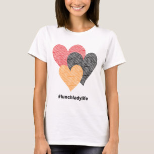 Hearts on Stripes Printed Lunch Lady Valentine T-Shirt