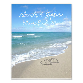 Hearts on the Beach Personalized Name Honeymoon Photo Print