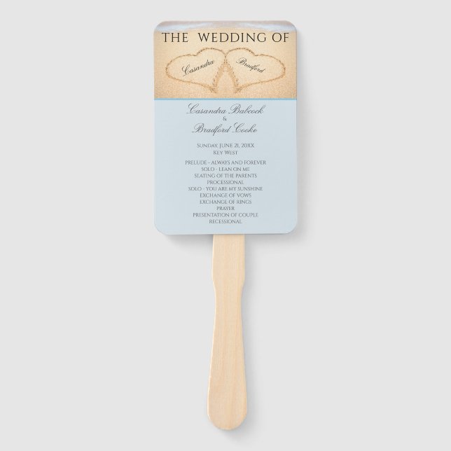 Hearts on the Beach Wedding ceremony program Hand  Hand Fan (Front)