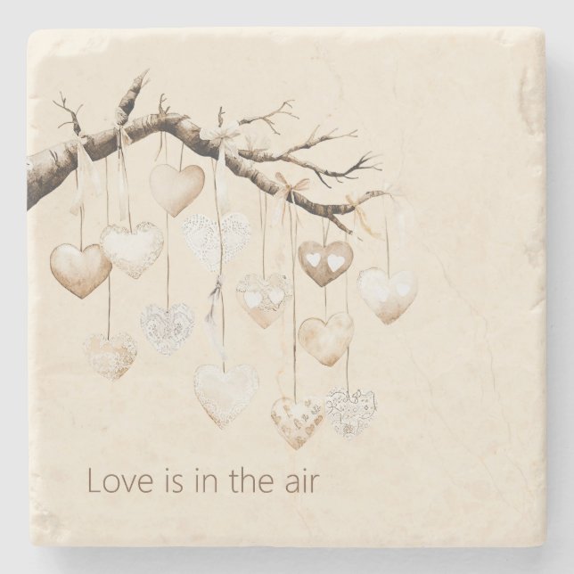 Hearts on Tree Branch Love Stone Coaster (Front)