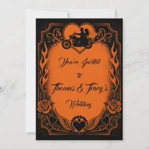 Hearts Orange and Black Biker Invitation