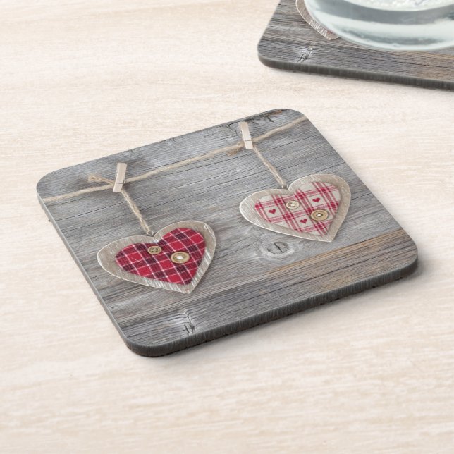 Hearts over a Wooden Table Coaster (Left Side)