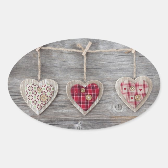 Hearts over a Wooden Table Oval Sticker (Front)