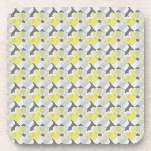 Hearts Overlay Yellow and Grey Pattern Coaster