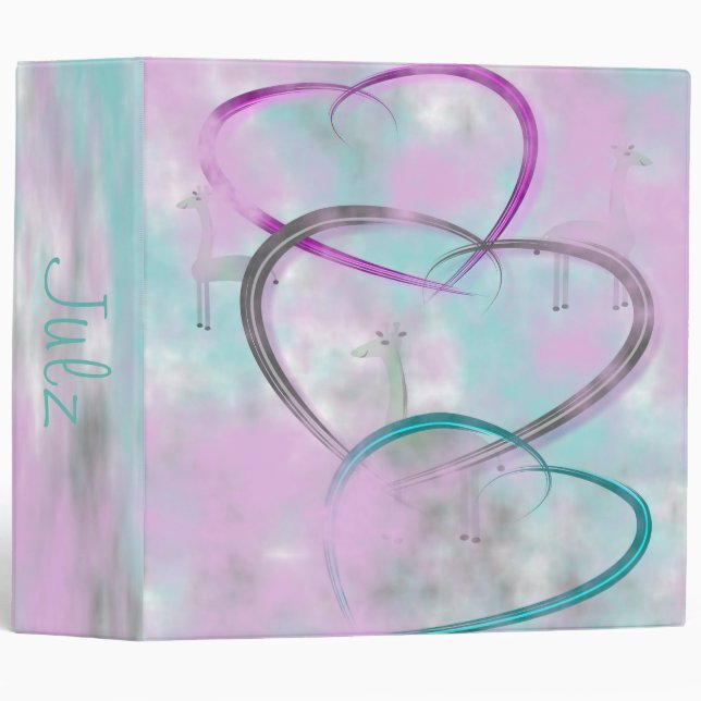 Hearts Pastel Clouds Giraffe Love Personalized Binder (Front/Spine)