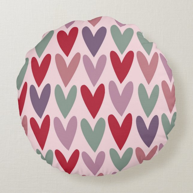 Hearts Pattern 1 Round Pillow (Back)