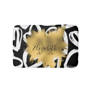 Hearts Pattern and Golden Foil Bath Mat