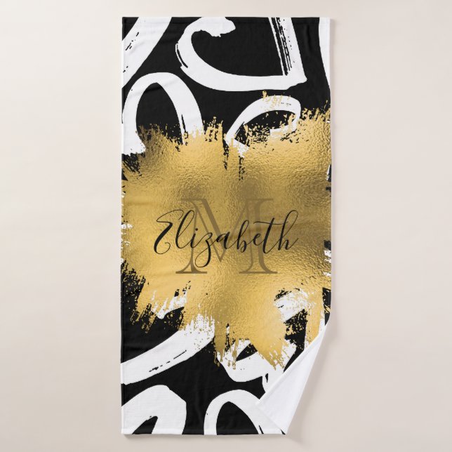Hearts Pattern and Golden Foil Bath Towel Set (Bath Towel)