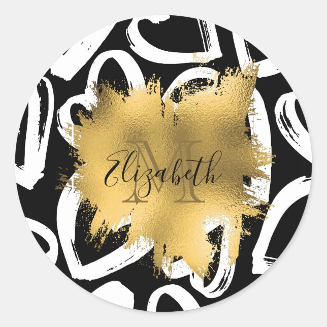 Hearts Pattern and Golden Foil Classic Round Sticker (Front)