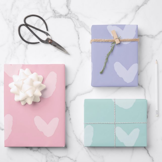 Hearts Pattern Baby Love Pastel Colours Sweet Wrapping Paper Sheet (Front)