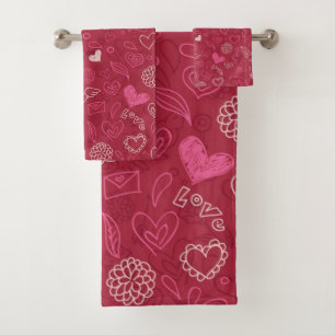 Hearts pattern bath towel set