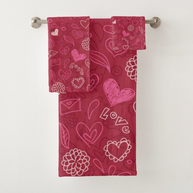 Hearts pattern bath towel set (Insitu)