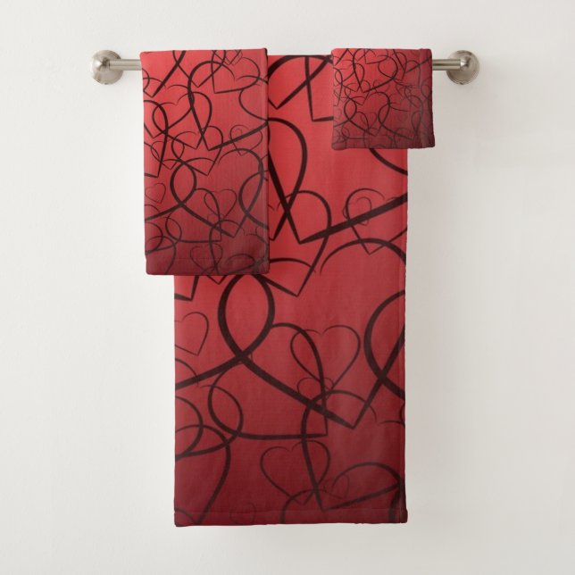 Hearts pattern bath towel set (Insitu)