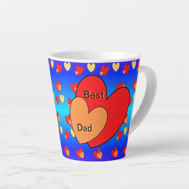 Hearts Pattern Best Dad Cust. Text Latte Mug (Right Angle)