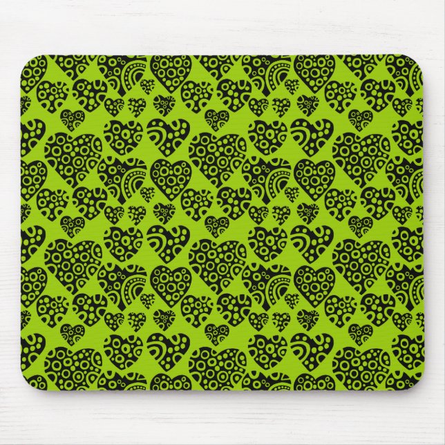 Hearts Pattern - Black on Martian Green Mouse Pad (Front)