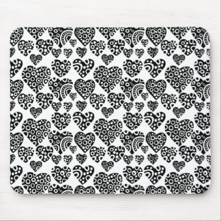 Hearts Pattern - Black on White Mouse Pad