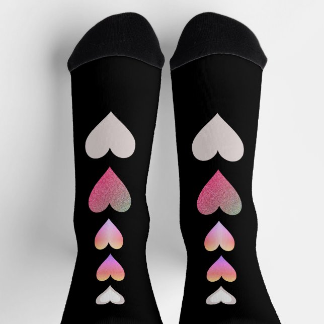 Hearts Pattern Black Pink Grey Cute Pretty Socks (Top)