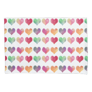 Hearts Pattern Colourful Watercolor Modern Pillowcase