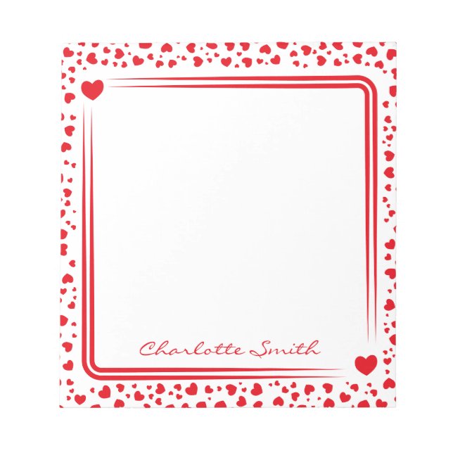 Hearts Pattern Custom Name Valentine Gift Notepad (Front)