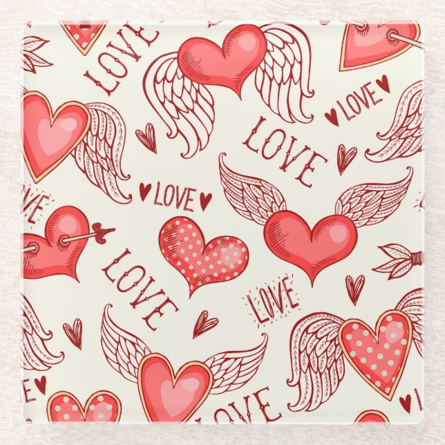 Hearts Pattern for Valentine's Day Glass Coaster (Front)