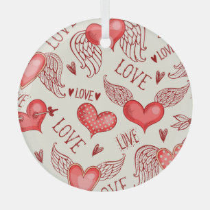 Hearts Pattern for Valentine's Day Glass Ornament