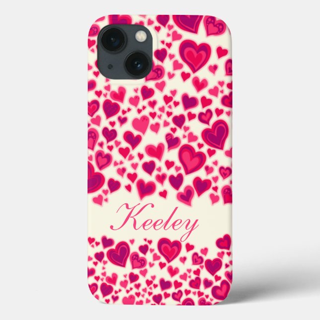 Hearts pattern hot pink & cream named  Case-Mate iPhone case (Back)