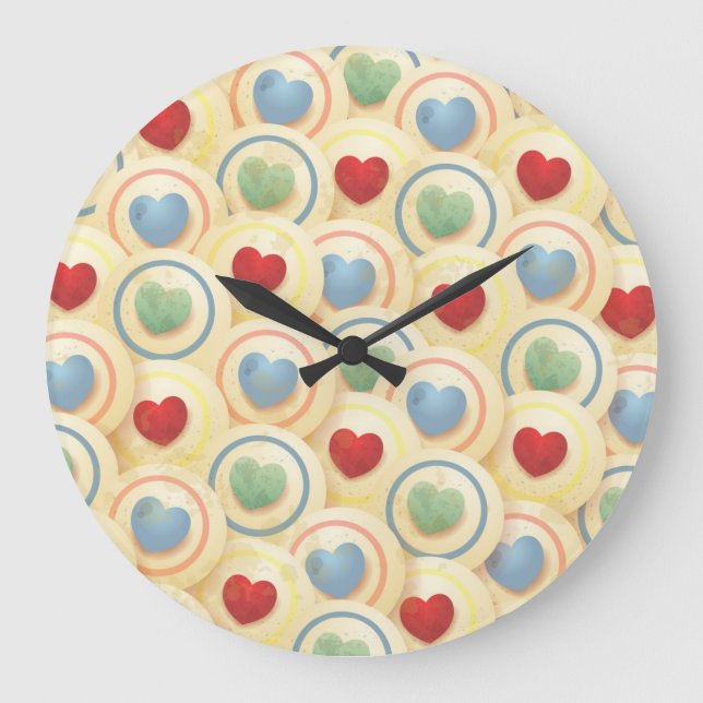 Hearts pattern in vintage style large clock (Front)